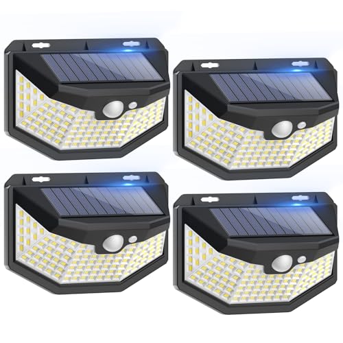 Focos LED Exterior Solares con Sensor de Movimiento IP67 Impermeable Luz Solar Exterior Jardin, Lampara Solar Exterior con Múltiples Superficies Iluminadas Para Exteriores Jardin, Garaje, 4 Paquete Focos LED Exterior Solares con Sensor de Movimiento IP67 Impermeable Luz Solar Exterior Jardin, Lampara Solar Exterior con Múltiples Superficies Iluminadas Para Exteriores Jardin, Garaje, 4 Paquete