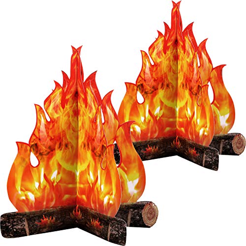 Fogata de Cartón Decorativa 3D Fuego Artificial de Centro de Mesa Llama Falsa Fiesta de Papel Decorativa Antorcha de Llamas (Naranja Dorada, 2 Juego)
