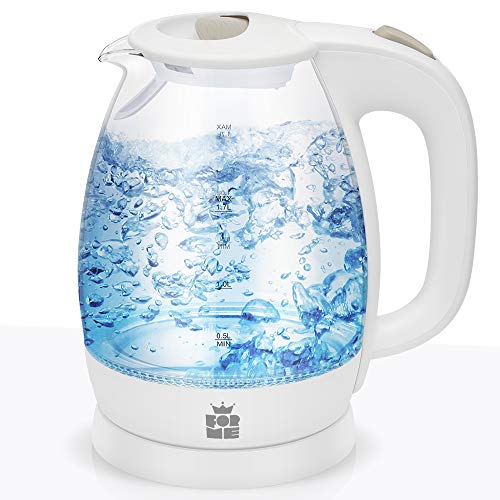 ForMe Hervidor Eléctricos de Vidrio Agua 1,7 I Azul LED Iluminación Tetera Borosilicato I Cristal Hervidora I Desconexión automática I Filtro Antical I Acero Inoxidable I 2200W I Libre de BPA