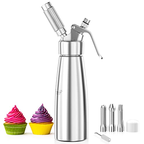 Fousenuk 500 ml Sifón de Cocina Espumas, Dispensador de Crema Aluminio con 3 Boquillas Acero Inoxidable y 1 Cepillo, Sifon de Nata para Decorar Pasteles de Cumpleaños, Pastelería, Helados y Postres Fousenuk 500 ml Sifón de Cocina Espumas, Dispensador de Crema Aluminio con 3 Boquillas Acero Inoxidable y 1 Cepillo, Sifon de Nata para Decorar Pasteles de Cumpleaños, Pastelería, Helados y Postres