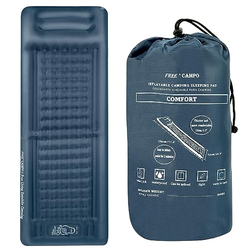 FREE CAMPO Colchonetas autoinflables Camping 12cm Grosor ，Esterilla Camping con Almohada，Equipo de Camping Duradero，Plegable, Ultraligero, Impermeable para Caminatas, vivac y Aire Libre 4 Estaciones