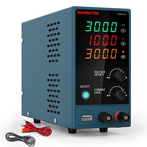 Fuente de alimentación de banco HANMATEK HM310 Fuente de alimentación de laboratorio de conmutación regulada Ajustable desde 30V / 10A Pantalla LED de 4 dígitos