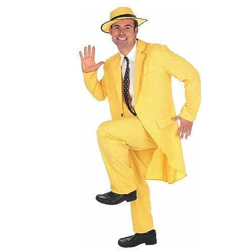 Fun Shack Disfraz Traje Amarillo De Los 90 Para Hombres, Disfraz Amarillo Hombre, Disfraz Gangster Amarillo Hombre, Disfraz Pelicula Hombre, Disfraz Halloween Hombre Talla M