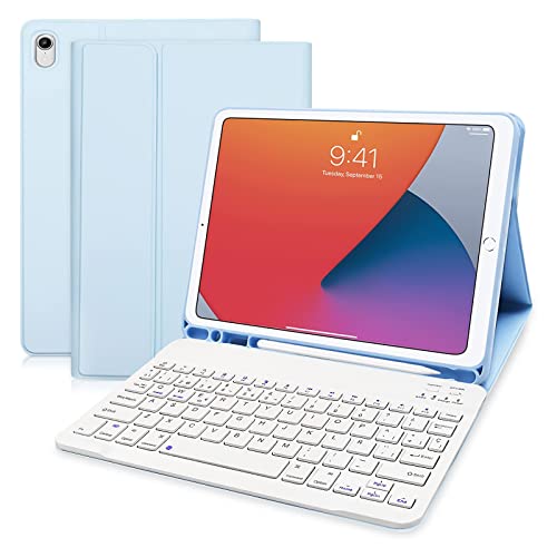 Funda iPad con Teclado 2021, Funda con Teclado para iPad 2020 9th/ iPad 2019 8th/ iPad Air 3/iPad Pro 10.5 2017, Funda Protectora con Ranura para Apple Pencil, Teclado Español con Letra Ñ (Azul)