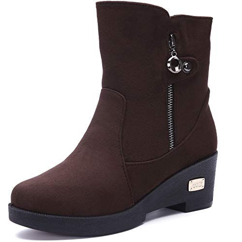 Gaatpot Botas de Nieve Zapatos para Invierno Mujer Piel Forradas Calientes Casual Calzado Antideslizante Botines Café 40EU=41CN