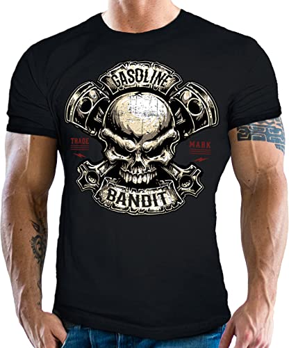 Gasoline Bandit Camiseta de motorista con diseño de calavera de pistón, Negro , XXL