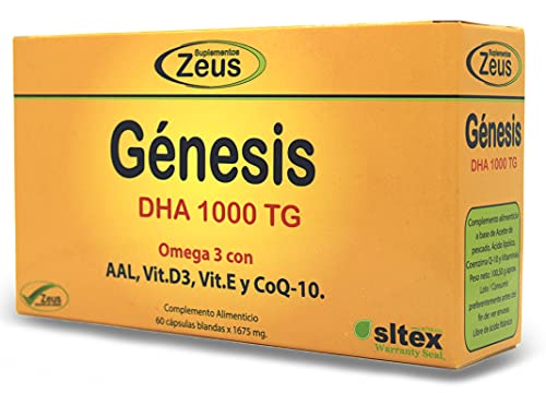 GÉNESIS DHA | Contribuye tanto a nivel cerebral como cardiovascular | Complemento Alimenticio a base de Aceite de pescado, Ácido lipoico, CoQ10 y Vitaminas | 60 Cápsulas Blandas GÉNESIS DHA | Contribuye tanto a nivel cerebral como cardiovascular | Complemento Alimenticio a base de Aceite de pescado, Ácido lipoico, CoQ10 y Vitaminas | 60 Cápsulas Blandas