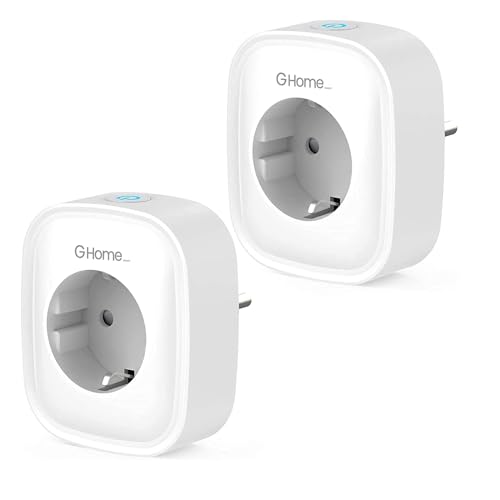 GHome Smart Enchufe Inteligente WIFI con Monitor de Energía, Enchufe Alexa Programable con Temporizador, Control Remoto por APP Voz, Compatible con Alexa y Google Home, Modelo SP1-2, 2 Pcs