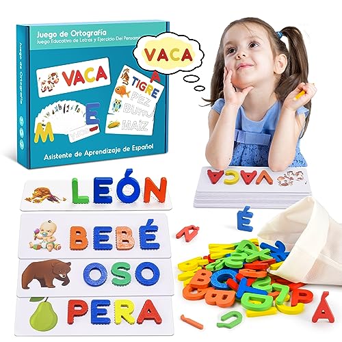 Gifitizi Juguetes niños 2 3 4 5 años, Juguetes Montessori Juego de Armar Palabras Abecedario de Madera Puzzle 3-6 Años Regalo niña 3-6 años Aprender a Leer Juegos Montesori Jueguetes Smart Games