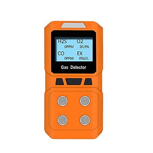 Gikaida Monitor portátil de 4 Gas, H2S, O2, CO, EX Detector de Gas portátil - Listo para Usar (Naranja)