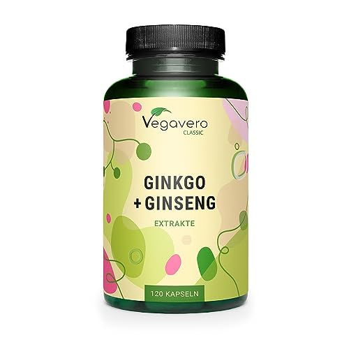Ginkgo Biloba + Ginseng | 12.000 mg Máxima Dosificación | Circulación Sanguínea, Memoria, Concentración | Sin Aditivos | Probado en Laboratorio | Vegavero®