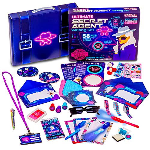 GirlZone Set de Escritura Agente Secreto, Divertido Kit de Espía y Set de Papelería para Niñas con Bolígrafo Espía, Regalos de Cumpleaños Geniales para Niños Ultimate Secret Agent Writing Set