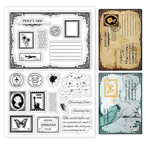 GLOBLELAND Tema de Postal de la Vendimia Sello Transparente Sello de Silicona Sellos Transparentes de Goma para Hacer Tarjetas DIY Decoración de Álbum de Recortes