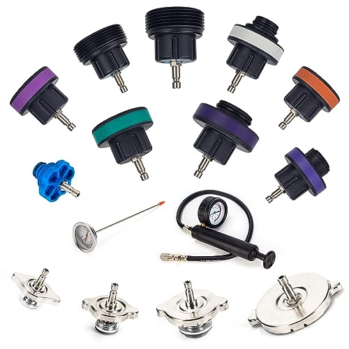 GOTLUCK 15PCS Automotriz Sistema de RefrigeracióN del Radiador Probador de PresióN Kit, Universal Tanque de Agua Detector de Fugas del Sistema de RefrigeracióN del Coche Kit Probador