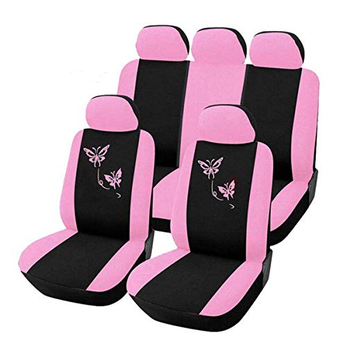 Greatangle Fundas de Asiento de Coche universales Delanteras traseras de Estilo de Moda de Mariposa Fundas de Asiento de automóviles de vehículos de automóviles de Lujo Rosa Lindo Rosa