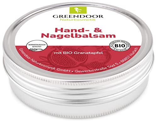 Greendoor Bálsamo de mano/Crema ideal para muy piel seca con BIO Granada, Cosmética natural sin conservantes, Hand Aceite Mineral y Parabenos, 4 x Productividad frente a una crema, uñas