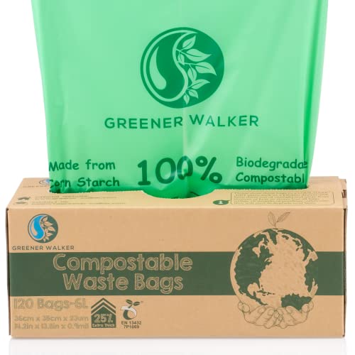 Greener Walker 25% Extra Gruesa compost Biodegradable 6L/10L/30L Bolsa Basura Alimentos Cocina Bolsas de basura(6L-120 Bolsas)