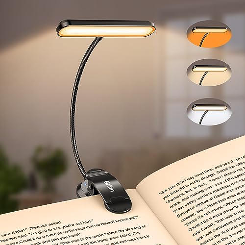 Gritin 19 LED Luz de Lectura, 360° Flexible Ajustable Lámpara de Lectura Recargable, 3 Colores de Luz & 5 Brillos, Protección Ocular Lampara Libro con Modo Memoria, Largas Horas para Lectores Noche