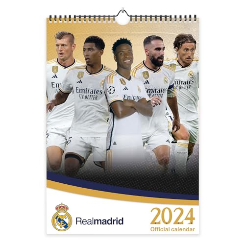 Grupo Erik Calendario pared A3 Real Madrid 2024 - Calendario 2024 Real Madrid - Calendario 2024 pared A3│ Calendario Real Madrid A3 - Calendario A3 - Real Madrid regalos licencia oficial