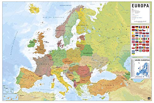 Grupo Erik GPE5442 Póster Mapa de Europa PT, Físico-Político, multicolor, 61 x 91,5 cm