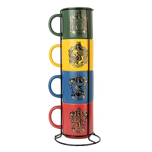 Grupo Erik Juego de tazas de café Harry Potter - 4 tazas originales de porcelana con soporte - Taza Harry Potter 300 ml cada una | Harry Potter regalos - Harry Potter merchandising oficial