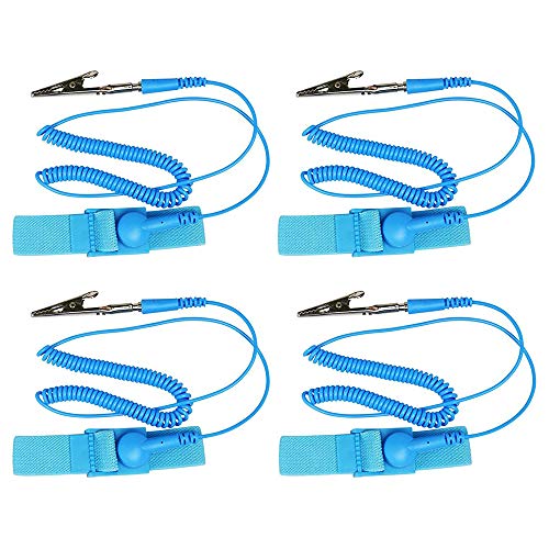 GTIWUNG 4 Pack Pulseras Antiestaticas, Munequera Antiestatica, Anti Estática ESD Muñeca Banda, Pulsera con Banda de Toma de Tierra, Evita la Acumulación de Electricidad Estática, Azul