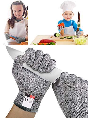 Guantes Anticorte para Niños, Guantes Resistentes a Los Cortes Nivel 5 Seguridad para Cocina Trabajo y Jardín, 1 Par Seguridad Proteccion Guante, aptos para uso alimentario (XS (8-12 años))