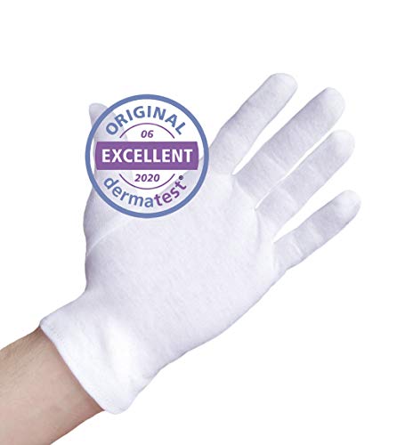 Guantes de algodón blanco, guantes hidratantes, guantes de hilo hechos de 100% algodón para su protección cuando tenga la piel seca, 3 pares, L