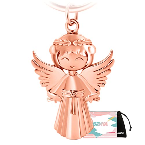 GZXYA Llavero de ángel de la guarda, amuleto de la suerte con el trébol para exámenes o coche, adecuado como regalo para mujeres, novia, colegas (ángel), C Rose Gold, mm