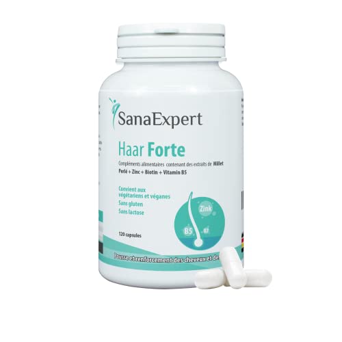 Haar Forte, Biotina Para El Cabello y Uñas, Vitaminas Pelo Con Zinc, Mijo Perlado y Selenio, Vitaminas Para El Cabello, 120 Cápsulas Veganas Anticaída - SanaExpert