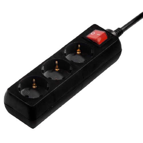 Hama | Regleta de 3 Tomas con protección (Regleta con 3 enchufes, Cable de 1,4m, Interruptor de Encendido y Apagado, MAX 3.500 W) Negro