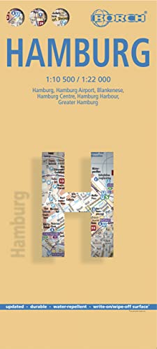 Hamburgo, plano callejero plastificado. Escala 1:10.500 / 1:22.000. Borch.: Einzelkarten: Hamburg 1:22 000, Hamburg Zentrum 1:10 500, Blankenese 1:22 ... administrative & time zone (Borch Map)