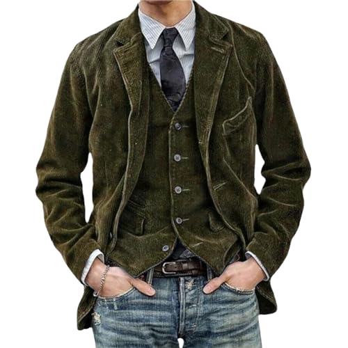 HanzhuoLG Chaqueta De Pana Casual De Color Sólido Para Hombre Con Diseño De Bolsillo Frontal Retro verde militar S