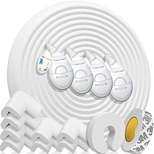 HAPPY CHLEA® Protector Esquinas Bebé | 8 Cantoneras Protectores y Rollo para Bordes, Cobertura Total de 6,4 M, Kit Seguridad del Niño, Tope Puerta y 4 Cerraduras de Seguridad