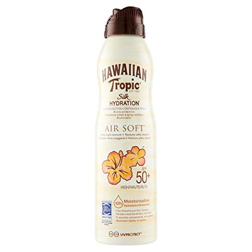 Hawaiian Tropic Bruma Silk Hydration Air Soft SPF 50 - Loción Solar Protectora en Spray de Vaporización , Resistente al Agua hasta 12 Horas , Bruma Solar de 220 ml