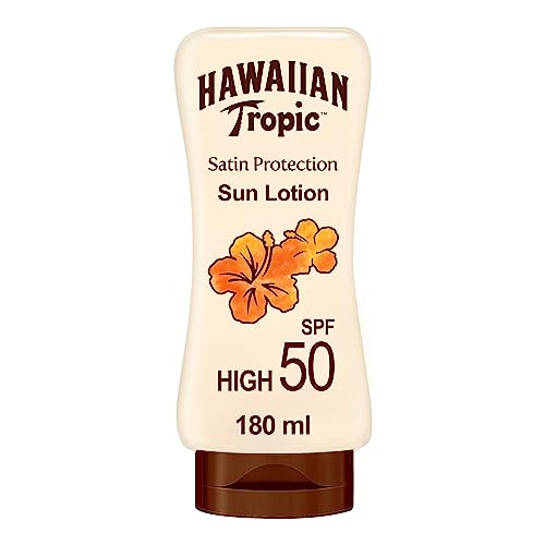 HAWAIIAN Tropic Satin Protection Ultra Radiance - Loción Solar de Protección Alta, Índice Spf 50+, Protege y Suaviza la Piel, Fragancia Frutas Tropicales, Crema, 180 Mililitros