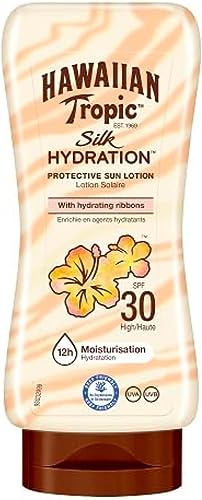 Hawaiian Tropic Silk Hydration Protective - Loción Solar Protectora con Cintas de Seda Hidratantes y Resistente al Agua, Protección Alta, SPF 30 - Formato: 180 ml