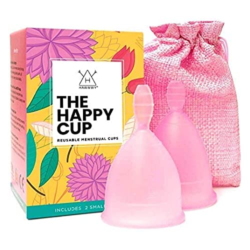 HAWWWY Premium Soft Menstrual Cup- 2 Packs - Most Comfortable, Soft, Reusable, 12 Hours Endurance & Eco-Friendly - Active Cups, Smooth Grip - Tampon & Pad Alternative - 2 Small (Pink)