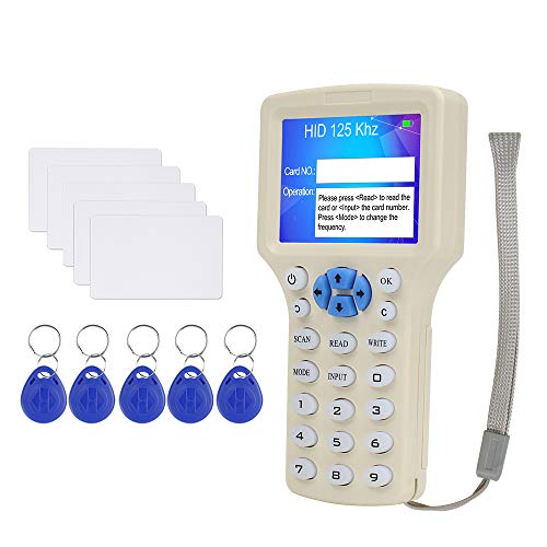 Hdliang 10 Inglés Frecuencia RFID Copiadora 125KHz Duplicador Fob 13.56MHz Programador USB Lector de tarjetas NFC Escritor + 10pcs EM4305 / T5577 UID Escritura Llave Token Tarjeta Llaveros