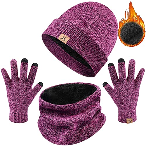 heekpek Bufanda Gorro Guantes para Hombre Invierno Regalos para Hombre Mujer Unisexo Set de Bufanda Conjunto de Guantes de Punto BufaSombrero de Invierno Gorras Con Bufanda (Rosa)