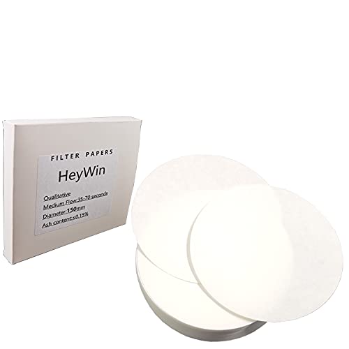 HeyWin Papel de filtro de laboratorio, 15 cm, paquete de 100, utilizado para el experimento de ciencia de papel de filtro, también para pruebas de la industria petrolera