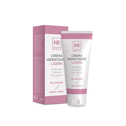 Hi Sensitive, Crema Hidratante Ligera, Crema para Pieles Sensibles, Mixtas y Grasas, Crema Protectora, Calmante y Anti-Rojeces, para Cara, Cuello y Escote, Verde