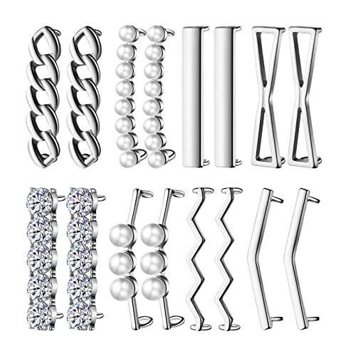 Hicarer 16 Piezas/ 8 Pares Clips de Cordones de Zapatos Decorativos Encantos para Cordones de Zapatos de Diamantes de Imitación Perlas Sintéticas Accesorios Decoraciones de Zapatillas (Plata)