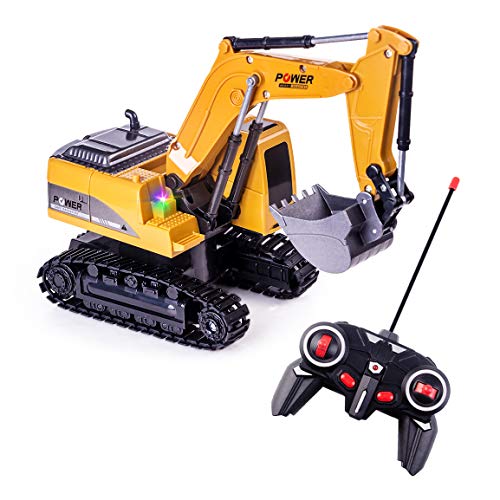 Highttoy Excavadora Teledirigido Niños, Excavadora Tractor Juguetes Niños Vehículo de Construcción Excavadora RC 6 Canales Escala 1:24 Excavadora Camion Juguete con LED y Sonido