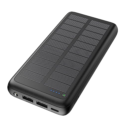 Hiluckey Cargador Solar Portátil con 27000mAh, Batería Externa Solar 15W Carga Rápida USB C Power Bank con 3 Puertos de Salida para Smartphones Tabletas