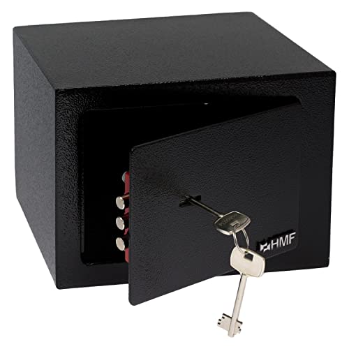 HMF 49216-02 Caja fuerte pequeña con llave, caja fuerte para muebles, 23 x 17 x 17 cm, color negro
