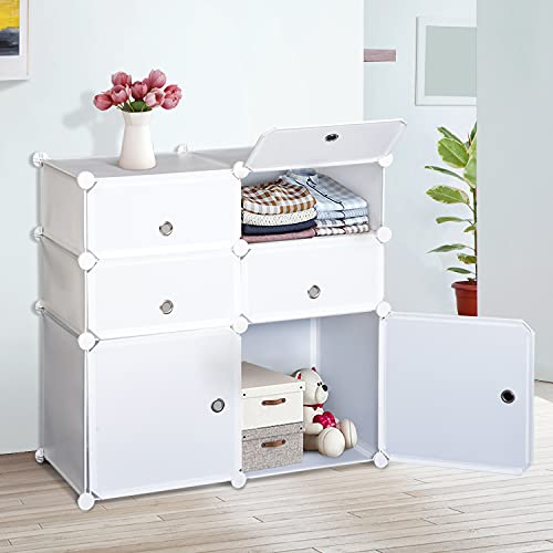 HomCom Armario Modular Plástico Estantería 6 Cubos Ropero Zapatero Combinado Mueble Organizador Ropa Zapatos Accesorios Juguetes