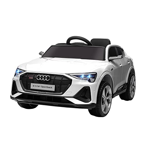 HOMCOM Coche Eléctrico Audi E-Tron 12V para Niños de +3 Años con Mando a Distancia Faros Bocina Música MP3 TF USB y Apertura de Puerta 3-5 km/h 108x60x47 cm Blanco