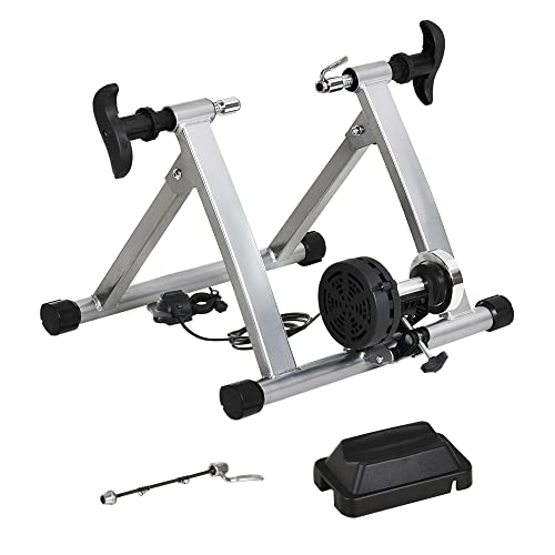 HOMCOM Rodillo de Bicicleta Entrenamiento Plegable con Resistencia Magnética Ajustable de 5 Niveles para Ruedas de 700C o 26-28 Pulgadas para Interior 54,5x47,2x39,1 cm Plata