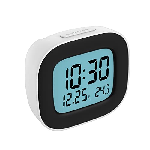 HOMVILLA Despertador Digital Pilas Reloj Despertador Digital Pequeño con Luz, Despertador Inteligente con Temperatura Fecha y Zumbador Fuerte, Siesta, para Viajes Dormitorio (2 Baterías AAA Incluidas)